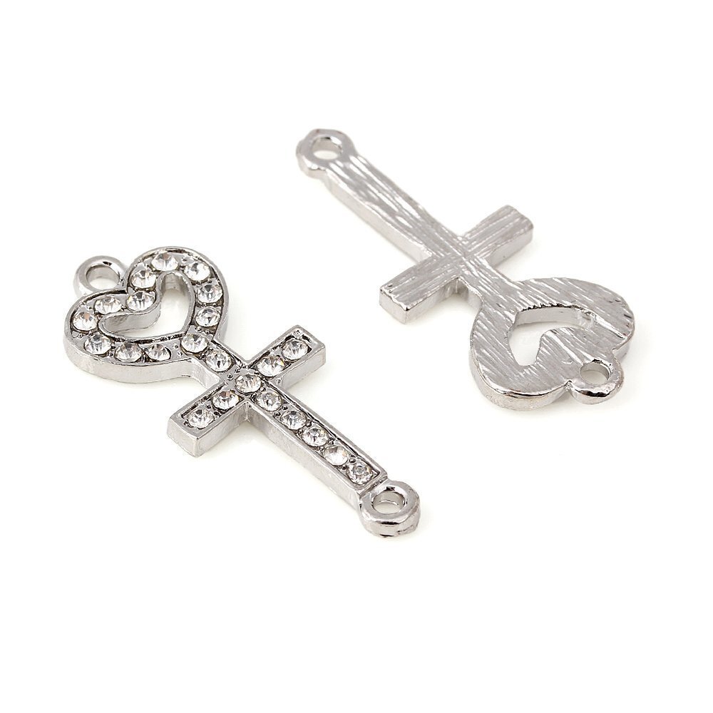 4808 30pcs Metal Cross Key Sideways Connector Beads Crystal DIY Jewelry